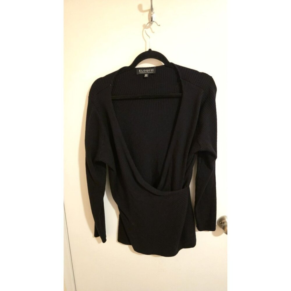 Eloquii Sweater Womens 18 20 XL Black Wrap Front Deep VNeck Ribbed Long Sleeve